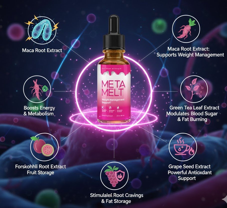 Meta Melt natural ingredients infographic showing all botanical extracts